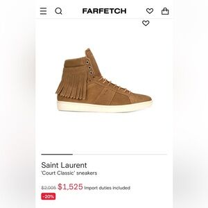 Saint Laurent Brown 'Court Classic' Suede High-top Sneakers 40.5